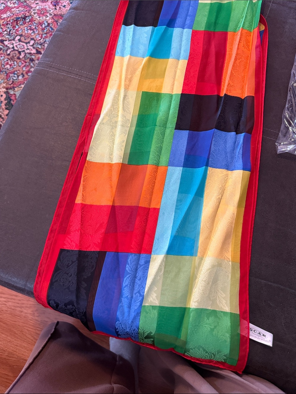 Oscar de la Renta Red and Yellow Scarf with Label